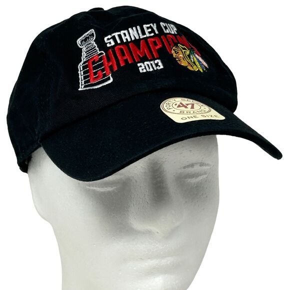 Chicago Blackhawks 2013 Stanley Cup Dad Hat Cap Black 47 Brand Strapback 6 Panel - Picture 1 of 9
